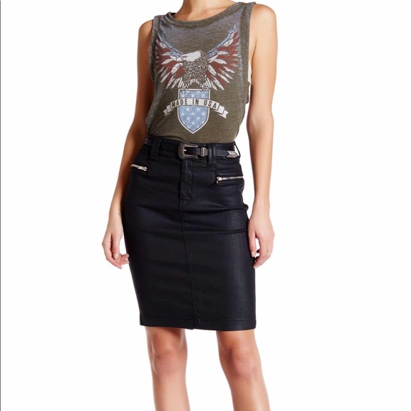 coated denim pencil skirt